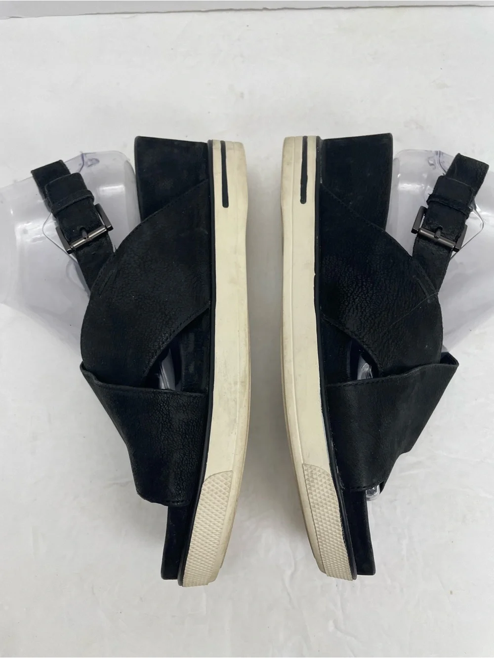 Eileen Fisher Good Criss Cross Black Leather Platform Wedge Slingback Sandal 8.5 - Picture 4 of 8